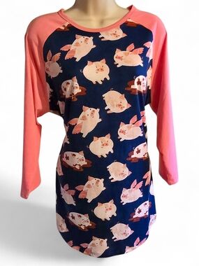 LuLaRoe Randy Flying Pig Baseball Tee NWT L